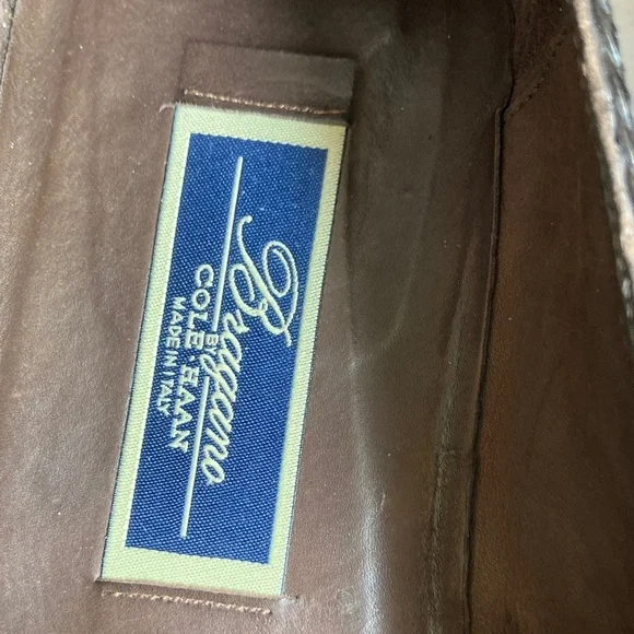 VTG Bragano Cole Haan Men's Black Brown Woven Leather Penny Loafers Italy Sz 11 - Picture 2 of 16